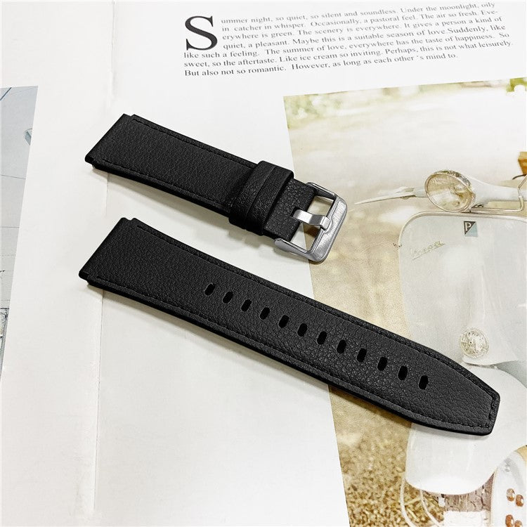 For TicWatch Pro/TicWatch GTX Durable Buckle Design Watch Band Cowhide Genuine Leather Double-sided Textured Wrist Strap - Black