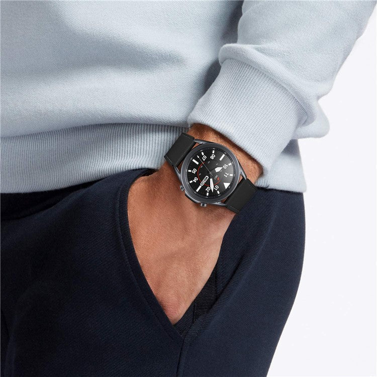 For TicWatch Pro/TicWatch GTX Durable Buckle Design Watch Band Cowhide Genuine Leather Double-sided Textured Wrist Strap - Black