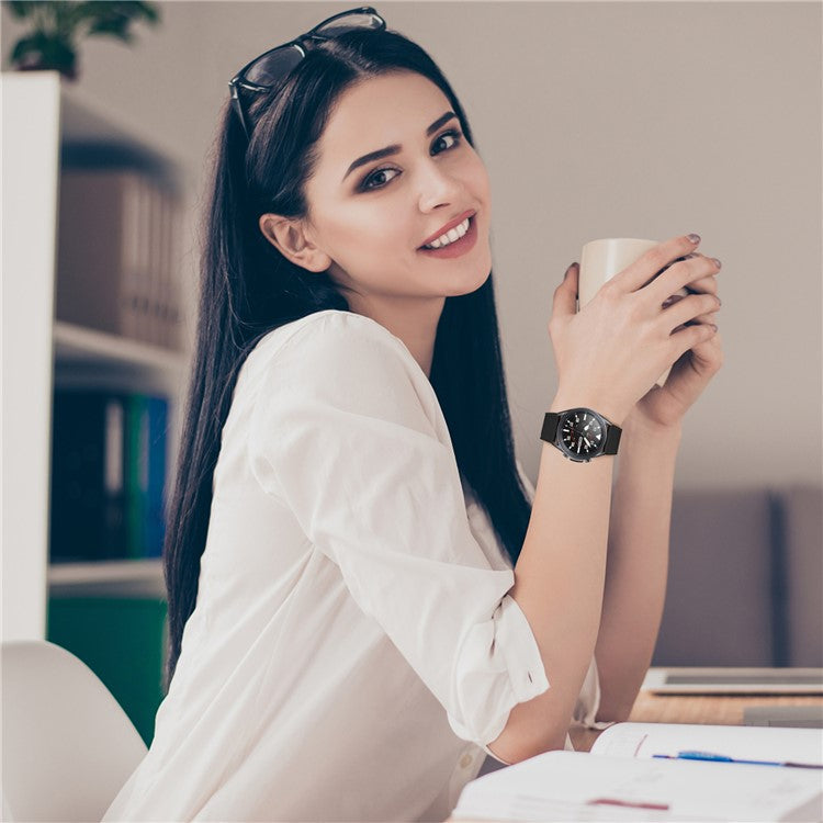 For TicWatch Pro/TicWatch GTX Durable Buckle Design Watch Band Cowhide Genuine Leather Double-sided Textured Wrist Strap - Black