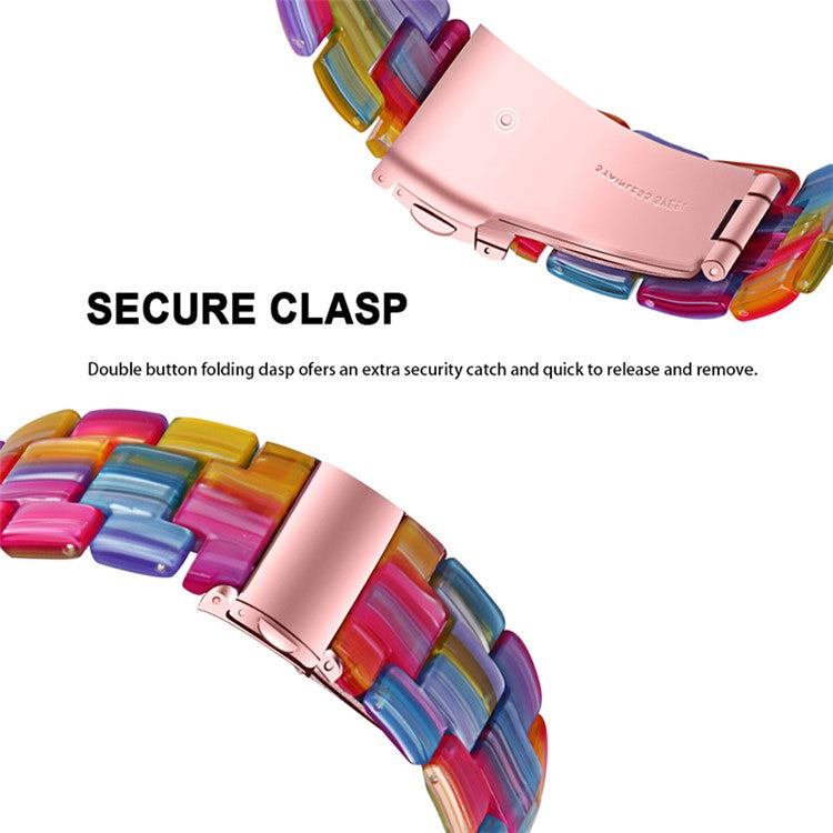 For Huawei Watch 2/Watch GT 2 42mm Resin Watch Band Wrist Strap Replacement 20mm with Stainless Steel Buckle - Candy Rainbow