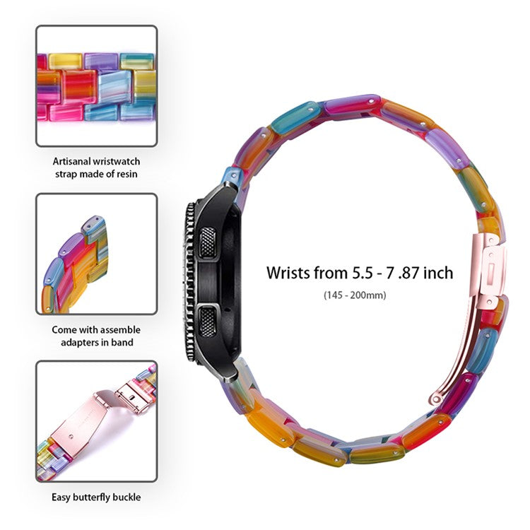 For Huawei Watch 2/Watch GT 2 42mm Resin Watch Band Wrist Strap Replacement 20mm with Stainless Steel Buckle - Candy Rainbow