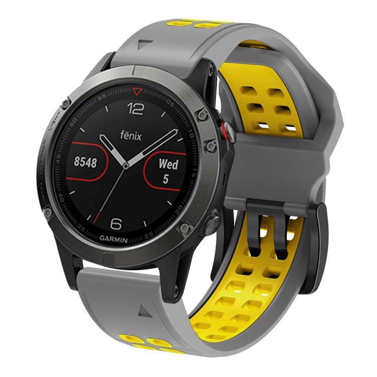 For Garmin Fenix 7X Dual-color Two Rows Holes Silicone Quick Release Watch Band Wrist Strap 26mm - Grey/Yellow
