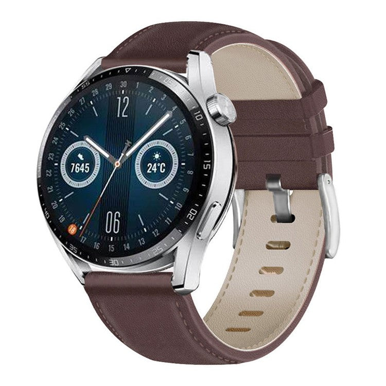 For HUAWEI Watch GT3/Samsung Galaxy Watch 46mm/Gear S3 Classic Leather Watch Band 22mm Universal Watch Strap with Buckle - Dark Brown