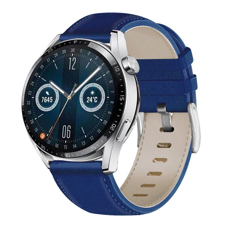 For HUAWEI Watch GT3/Samsung Galaxy Watch 46mm/Gear S3 Classic Leather Watch Band 22mm Universal Watch Strap with Buckle - Dark Blue