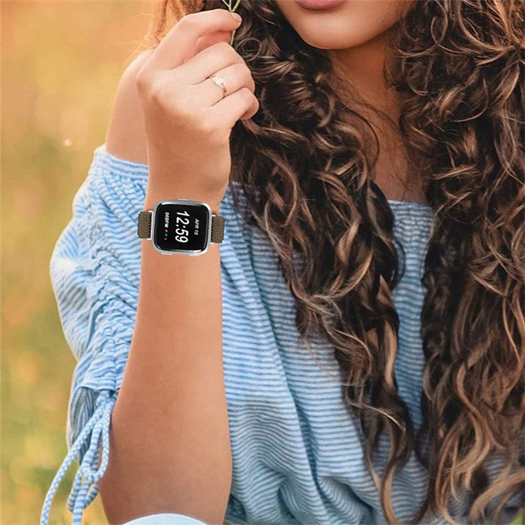 For Fitbit Versa 2 / Fitbit Versa/Versa Lite/Versa SE Universal Watch Band Adjustable Elastic Watch Strap with Buckle - Brown