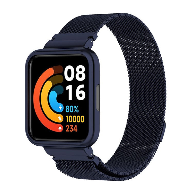 For Xiaomi Redmi Watch 2 Lite Metal Milanese Magnetic Wrist Strap+Watch Frame Case - Dark Blue