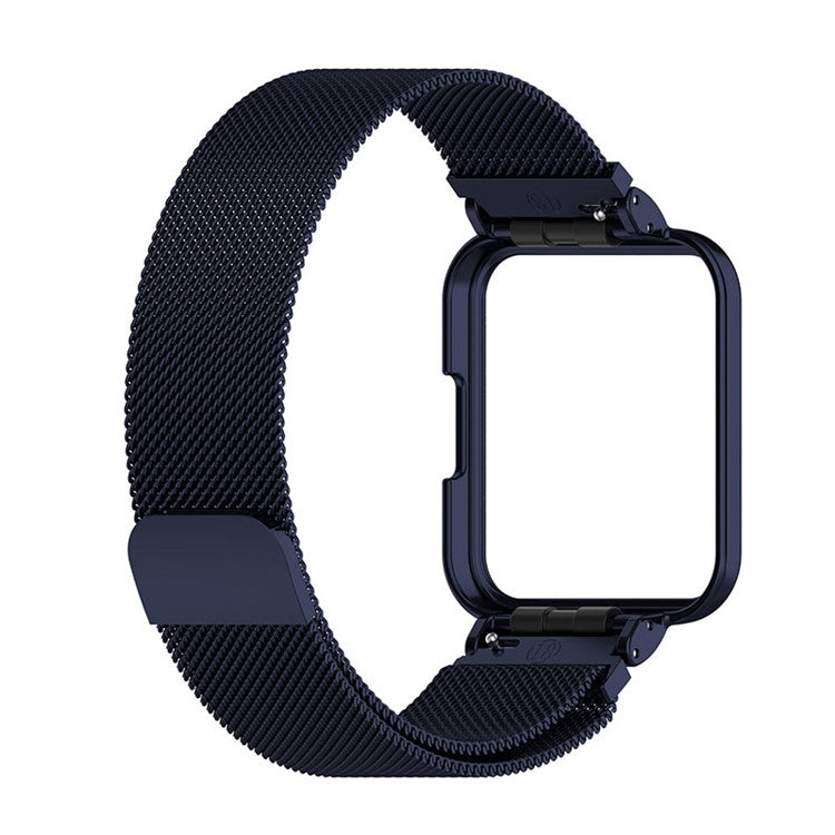 For Xiaomi Redmi Watch 2 Lite Metal Milanese Magnetic Wrist Strap+Watch Frame Case - Dark Blue