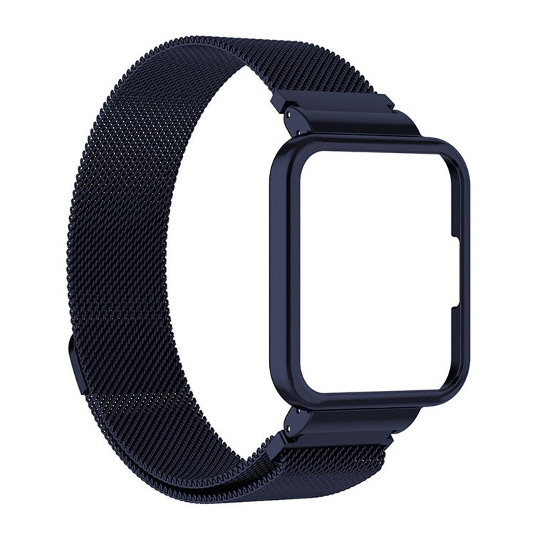 For Xiaomi Redmi Watch 2 Lite Metal Milanese Magnetic Wrist Strap+Watch Frame Case - Dark Blue