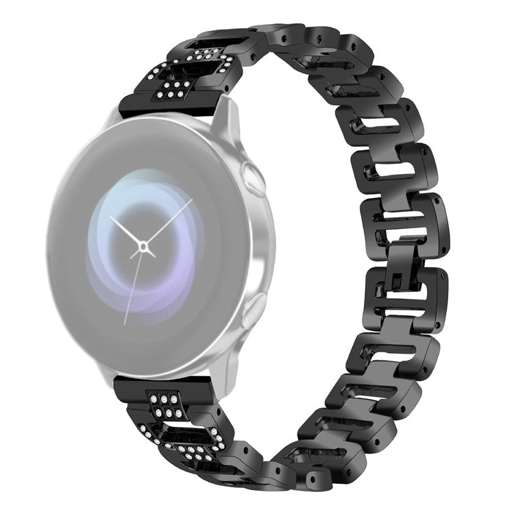 For Huawei Watch GT 2e Samsung Galaxy Watch 46mm Universal 22mm Rhinestone Decorative D-chain Watch Strap Stainless Steel Watchband - Black