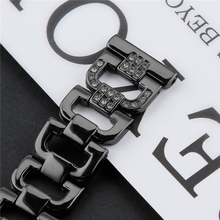 For Huawei Watch GT 2e Samsung Galaxy Watch 46mm Universal 22mm Rhinestone Decorative D-chain Watch Strap Stainless Steel Watchband - Black