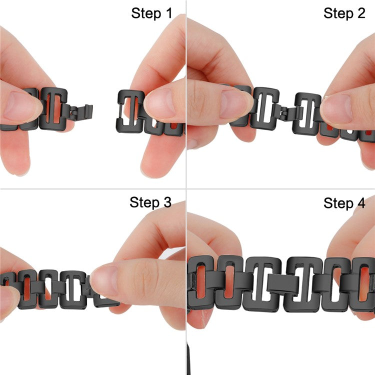 For Huawei Watch GT 2e Samsung Galaxy Watch 46mm Universal 22mm Rhinestone Decorative D-chain Watch Strap Stainless Steel Watchband - Black