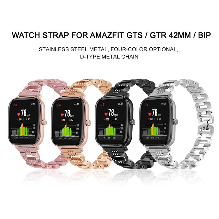 For Huawei Watch GT 2e Samsung Galaxy Watch 46mm Universal 22mm Rhinestone Decorative D-chain Watch Strap Stainless Steel Watchband - Black