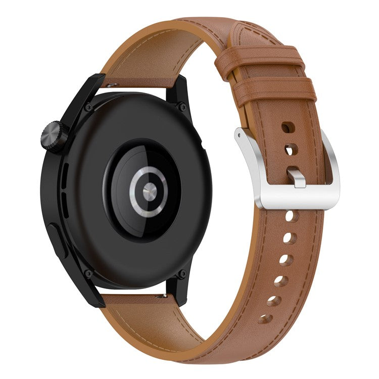 For Huawei Watch GT/Samsung Gear S3/Galaxy Watch 46mm Smart Watch Band 22mm Universal Stitching Line First Layer Cowhide Solid Color Strap - Light Brown