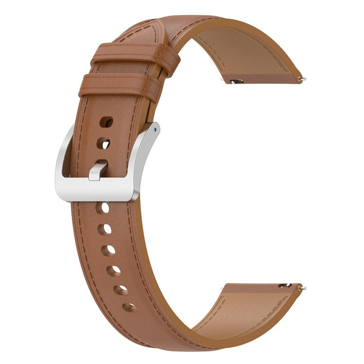For Huawei Watch GT/Samsung Gear S3/Galaxy Watch 46mm Smart Watch Band 22mm Universal Stitching Line First Layer Cowhide Solid Color Strap - Light Brown