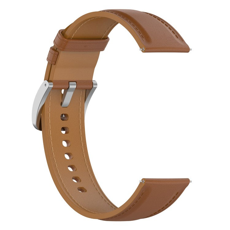 For Huawei Watch GT/Samsung Gear S3/Galaxy Watch 46mm Smart Watch Band 22mm Universal Stitching Line First Layer Cowhide Solid Color Strap - Light Brown