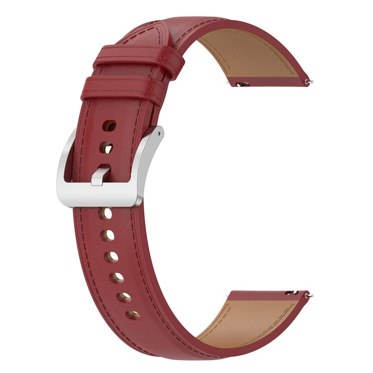 For Huawei Watch GT2/Samsung Galaxy Watch Active 20mm Universal Stitching Line First Layer Cowhide Solid Color Smart Watch Replacement Strap - Red