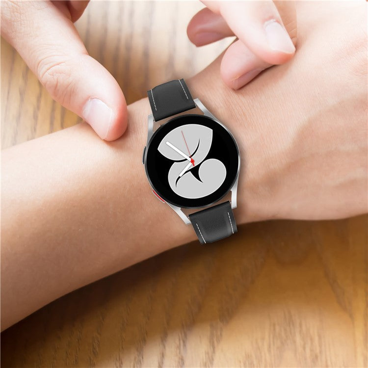 For Huawei Watch GT2/Samsung Galaxy Watch Active 20mm Universal Stitching Line First Layer Cowhide Solid Color Smart Watch Replacement Strap - Red