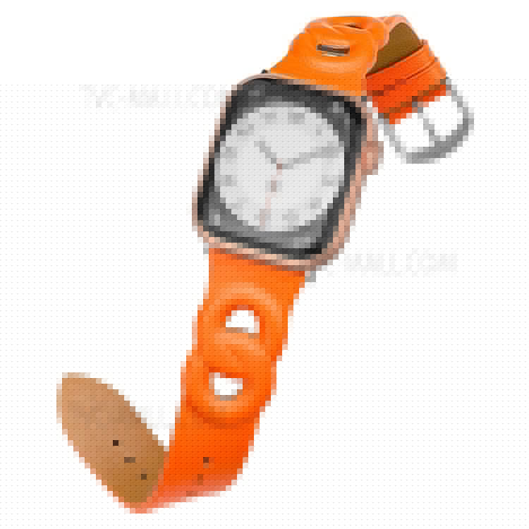 For Apple Watch Series 10 42mm / 9 8 7 41mm / 6 5 4 SE SE (2022) SE (2023) 40mm / 3 2 1 38mm Double Rings Design Genuine Leather Smart Watch Band Wrist Strap - Orange