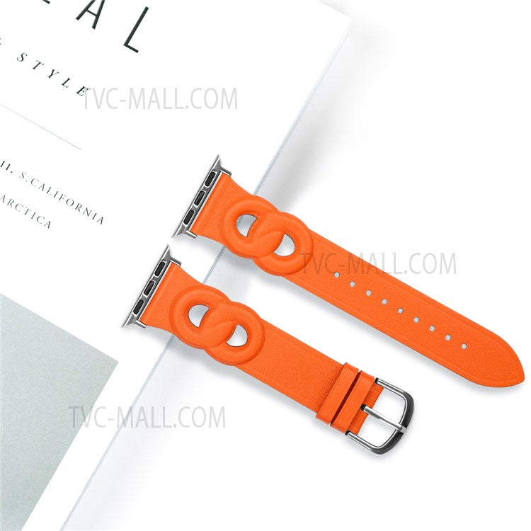 For Apple Watch Series 10 42mm / 9 8 7 41mm / 6 5 4 SE SE (2022) SE (2023) 40mm / 3 2 1 38mm Double Rings Design Genuine Leather Smart Watch Band Wrist Strap - Orange