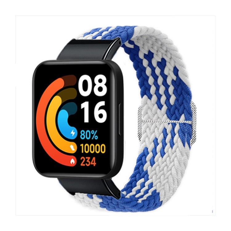 For Xiaomi Redmi Watch 2 Replacement Wrist Band Braided Nylon Elastic Smart Watch Strap with Metal Connector - Blue/White