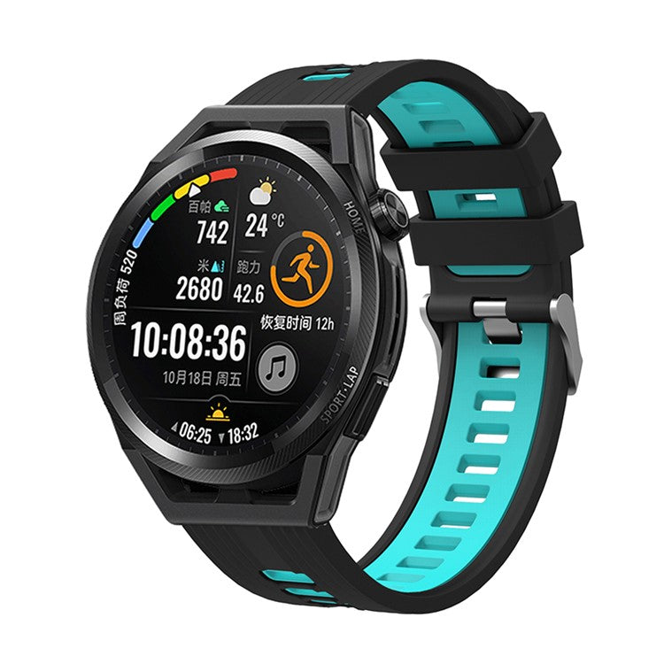 For Huawei Watch GT 3 (46mm) Dual Color 22mm Silicone Watch Strap Replacement Wrist Band - Black/Cyan