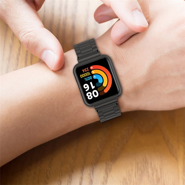 For Xiaomi Redmi Watch 2 Lite Three Beads Stainless Steel Replacement Wrist Strap with Watch Case - Black