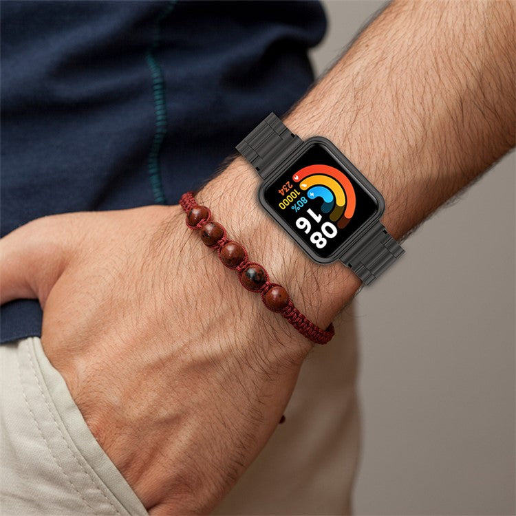 For Xiaomi Redmi Watch 2 Lite Three Beads Stainless Steel Replacement Wrist Strap with Watch Case - Black