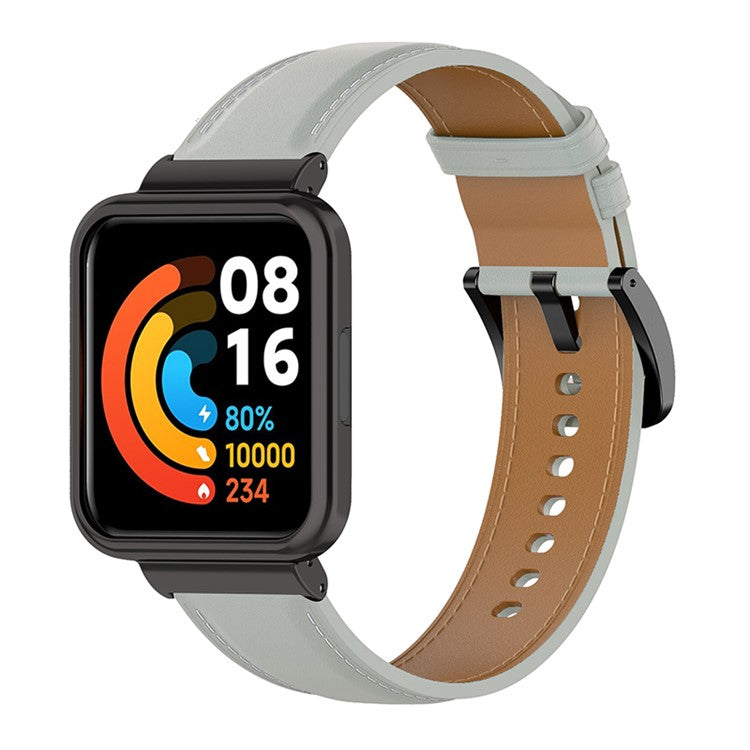 For Xiaomi Redmi Watch 2 Lite Replacement Genuine Leather Strap Adjustable Watch Band - Grey