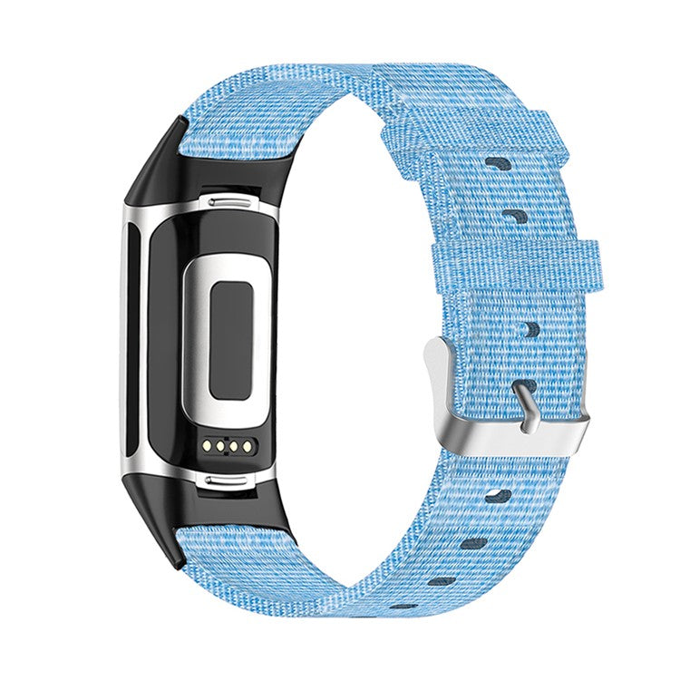 For Fitbit Charge 6 / 5 Replacement Nylon Breathable Watchband Adjustable Wrist Strap - Blue