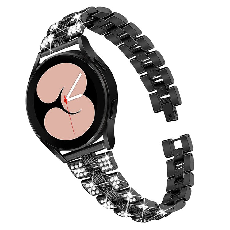 For Samsung Galaxy Watch4 Classic 42mm/46mm/Watch4 Active 40mm 44mm Zinc Alloy Watch Band Quick Release Watchband 20mm Replacement Strap with Rhinestone Decorated - Black