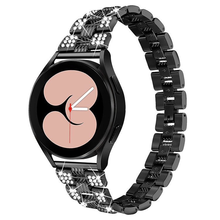 For Samsung Galaxy Watch4 Classic 42mm/46mm/Watch4 Active 40mm 44mm Zinc Alloy Watch Band Quick Release Watchband 20mm Replacement Strap with Rhinestone Decorated - Black