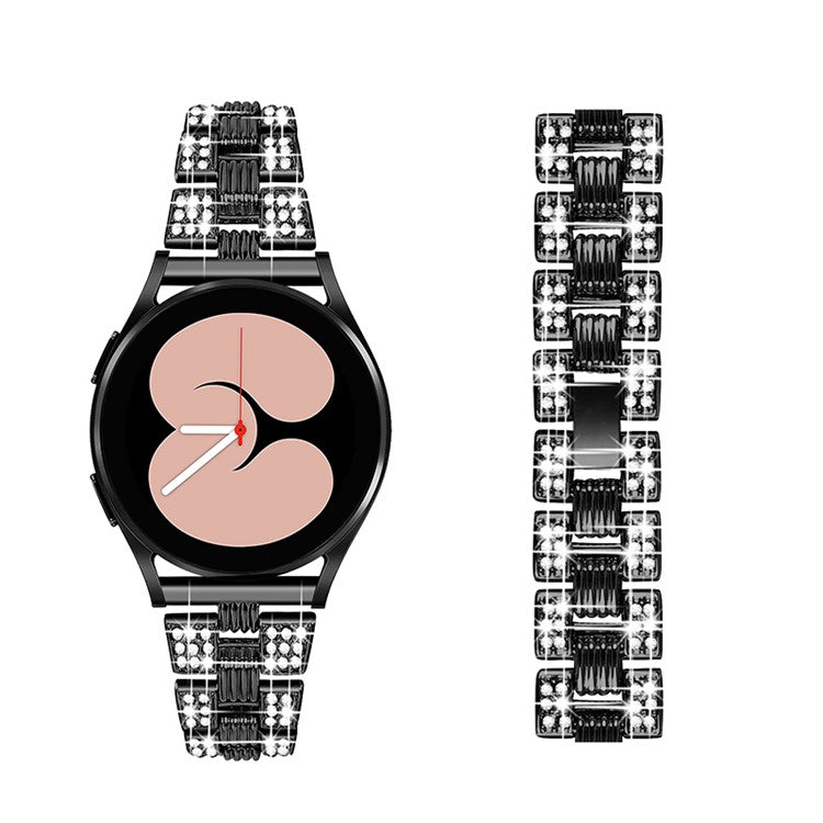 For Samsung Galaxy Watch4 Classic 42mm/46mm/Watch4 Active 40mm 44mm Zinc Alloy Watch Band Quick Release Watchband 20mm Replacement Strap with Rhinestone Decorated - Black
