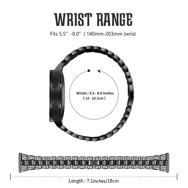 For Samsung Galaxy Watch4 Classic 42mm/46mm/Watch4 Active 40mm 44mm Zinc Alloy Watch Band Quick Release Watchband 20mm Replacement Strap with Rhinestone Decorated - Black