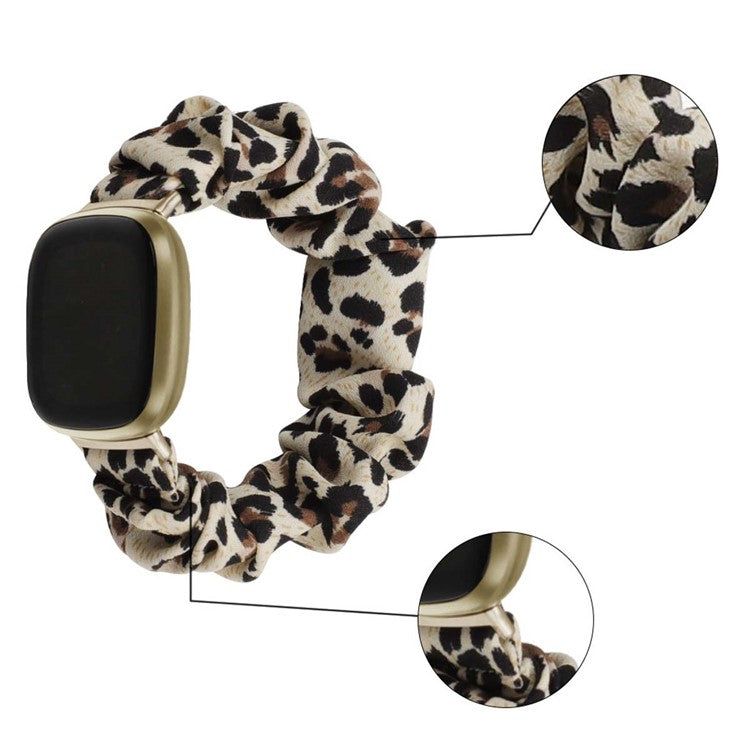 For Fitbit Versa/Versa 2/Versa Lite Elastic Watch Strap Hair Band Printed Fabric 22mm Watch Band Replacement Part - Yellow Leopard