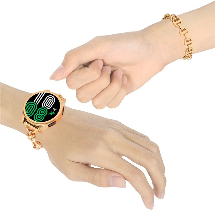 For Huawei Watch GT3 42mm/Samsung Galaxy Watch 4/4 Classic 20mm Universal Threaded Metal Chain Strap Replacement Watchband - Gold