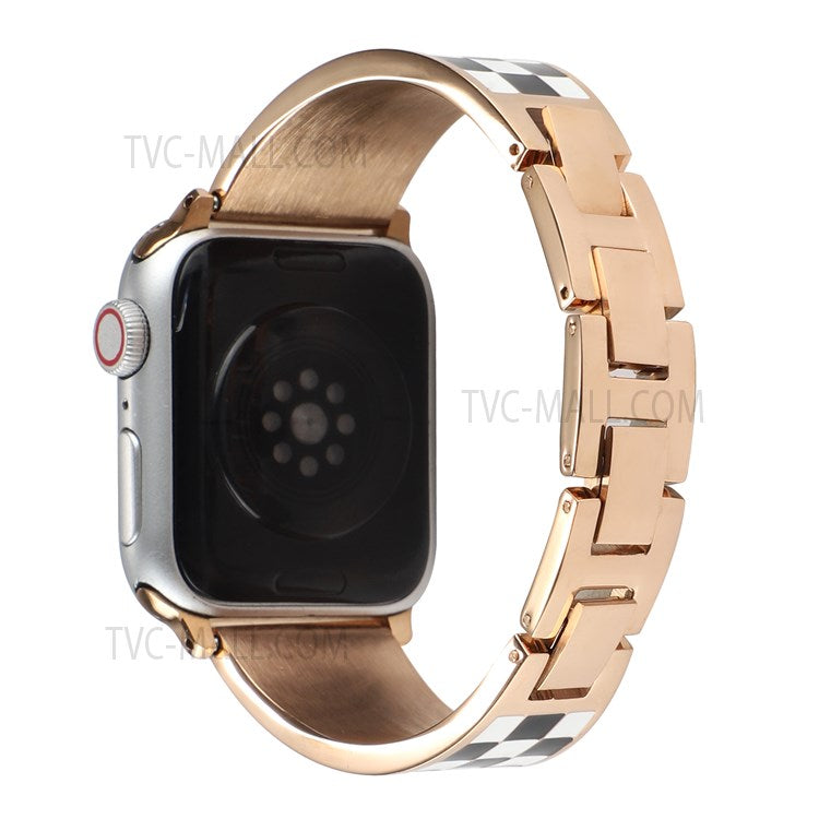 For Apple Watch Series 10 42mm / 9 8 7 41mm / 6 5 4 SE SE (2022) SE (2023) 40mm / 3 2 1 38mm Chain Splicing Stainless Steel Watchband Watch Strap - Black White Grid