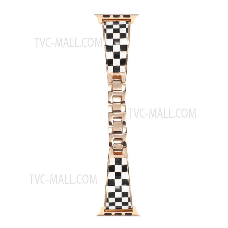 For Apple Watch Series 10 42mm / 9 8 7 41mm / 6 5 4 SE SE (2022) SE (2023) 40mm / 3 2 1 38mm Chain Splicing Stainless Steel Watchband Watch Strap - Black White Grid