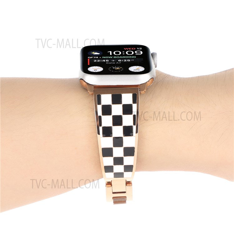 For Apple Watch Series 10 42mm / 9 8 7 41mm / 6 5 4 SE SE (2022) SE (2023) 40mm / 3 2 1 38mm Chain Splicing Stainless Steel Watchband Watch Strap - Black White Grid