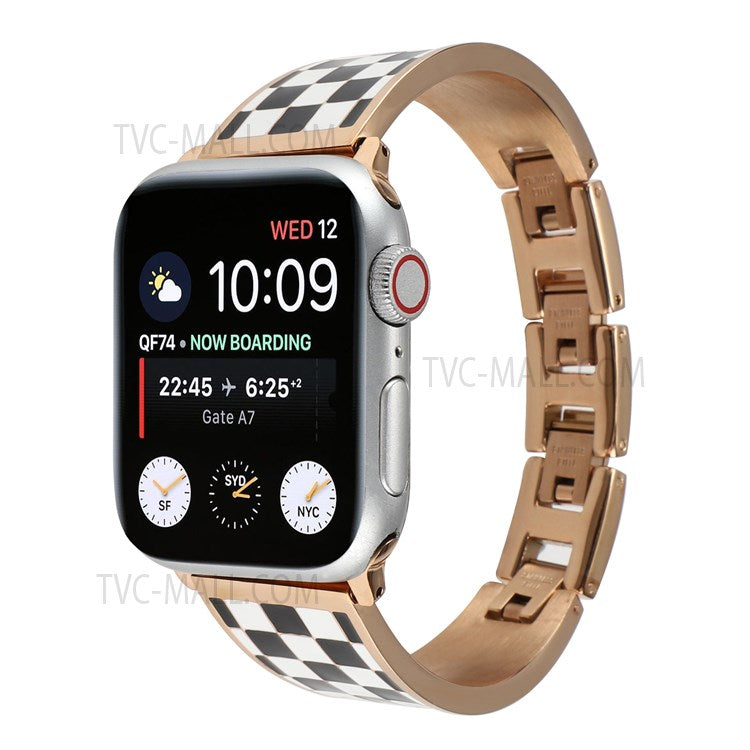 For Apple Watch Series 10 42mm / 9 8 7 41mm / 6 5 4 SE SE (2022) SE (2023) 40mm / 3 2 1 38mm Chain Splicing Stainless Steel Watchband Watch Strap - Black White Grid