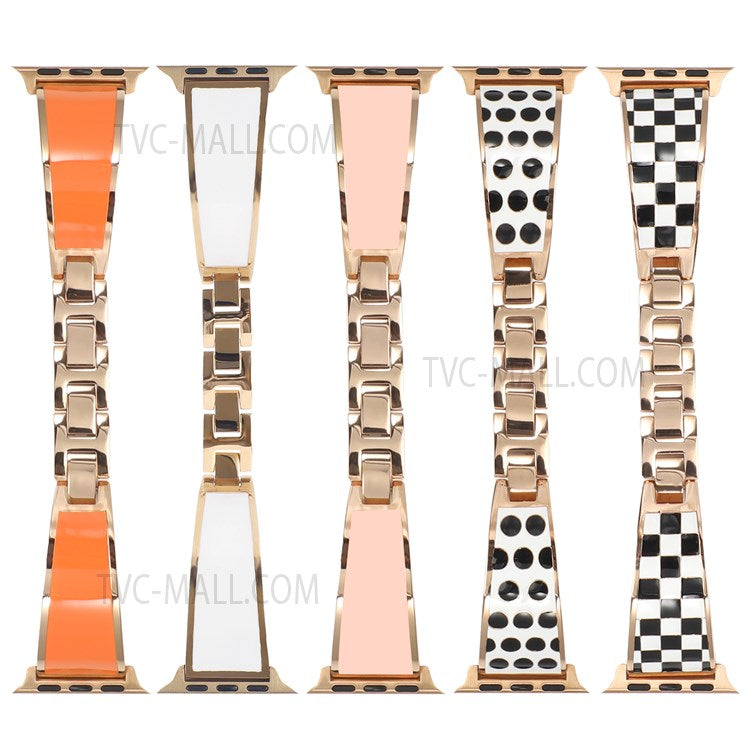 For Apple Watch Series 10 42mm / 9 8 7 41mm / 6 5 4 SE SE (2022) SE (2023) 40mm / 3 2 1 38mm Chain Splicing Stainless Steel Watchband Watch Strap - Black White Grid