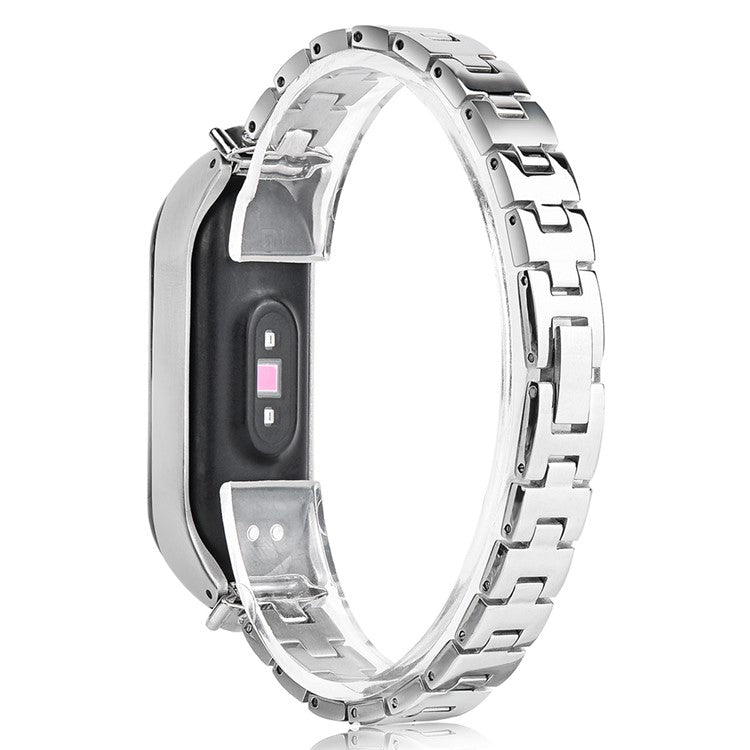 For Xiaomi Mi Band 3/4 Bling Rhinestone Decorative Smart Watch Stainless Steel Chain Watch Strap Metal Watchband - Silver