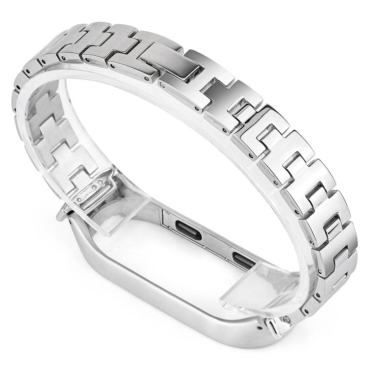 For Xiaomi Mi Band 3/4 Bling Rhinestone Decorative Smart Watch Stainless Steel Chain Watch Strap Metal Watchband - Silver