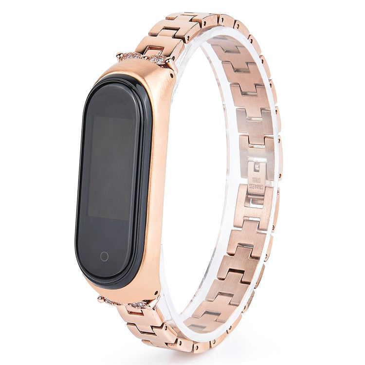 Stainless Steel Chain Watch Strap for Xiaomi Mi Band 5/6 Smart Watch Metal Watchband with Rhinestone Decor - Gold