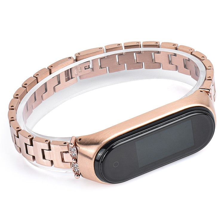Stainless Steel Chain Watch Strap for Xiaomi Mi Band 5/6 Smart Watch Metal Watchband with Rhinestone Decor - Gold