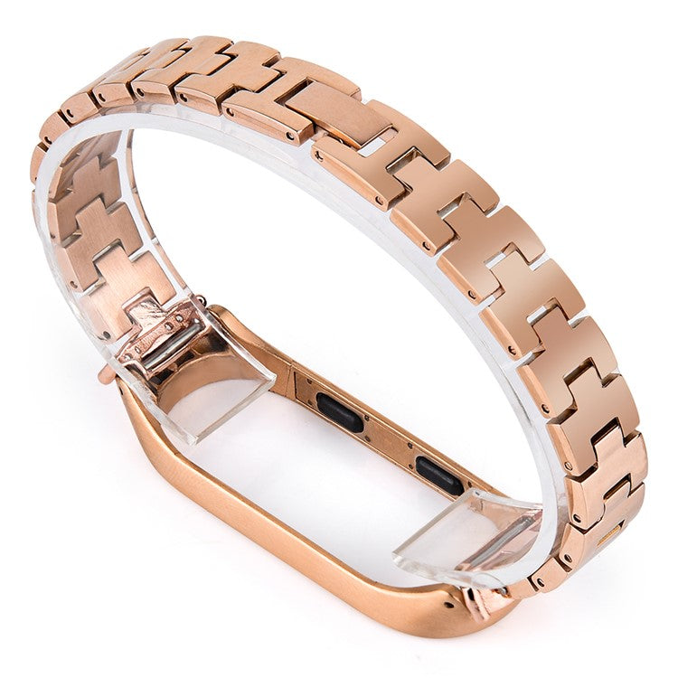 Stainless Steel Chain Watch Strap for Xiaomi Mi Band 5/6 Smart Watch Metal Watchband with Rhinestone Decor - Gold