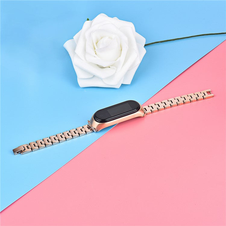 Stainless Steel Chain Watch Strap for Xiaomi Mi Band 5/6 Smart Watch Metal Watchband with Rhinestone Decor - Gold