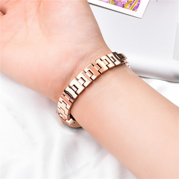 Stainless Steel Chain Watch Strap for Xiaomi Mi Band 5/6 Smart Watch Metal Watchband with Rhinestone Decor - Gold