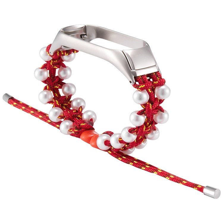 For Xiaomi Mi Band 3/4 Watch Band Stylish Beads Decorated Wrist Strap Drawstring Design Adjustable Nylon Rope Watchband - Red/Yellow