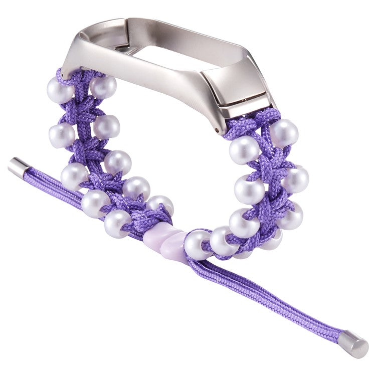 For Xiaomi Mi Band 5/6 Stylish Beads Decor Replacement Wrist Band Drawstring Design Adjustable Nylon Rope Watch Strap - Purple