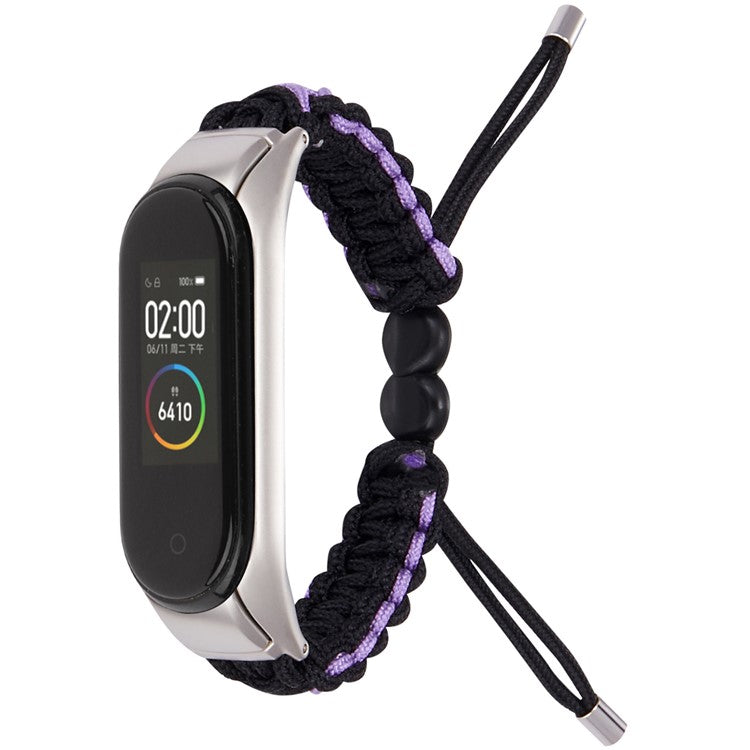 For Xiaomi Mi Band 5/6 Replacement Wrist Band Drawstring Design Adjustable Nylon Rope Watch Strap - Black/Purple